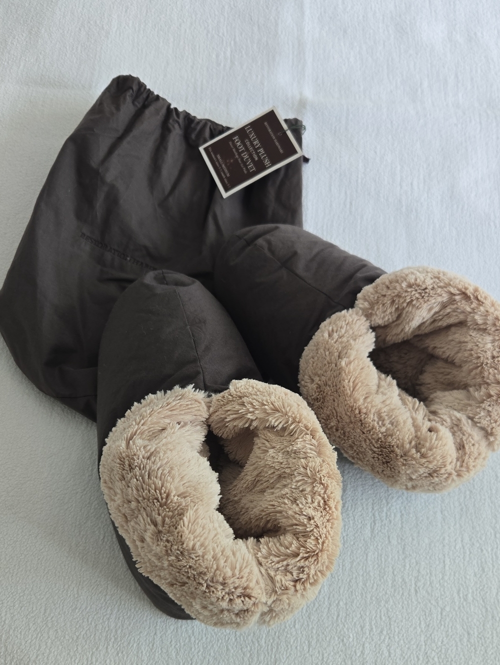 Restoration Hardware Plush-Fur Lined Slippers - Dark Brown & Beige